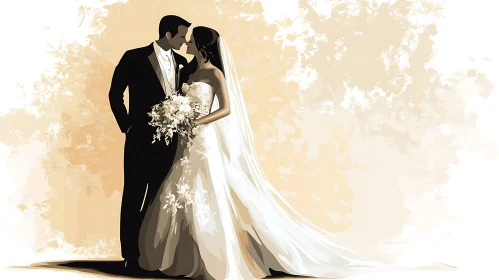 Romantic Newlyweds Illustration