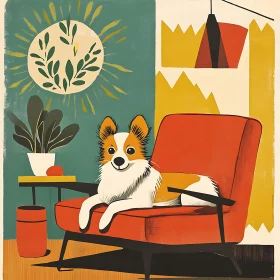 Vintage Dog Illustration in Stylish Room