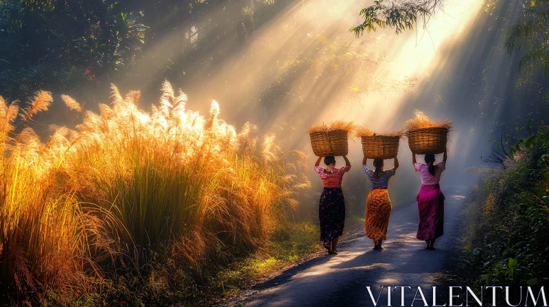 Rural Scene with Women and Sunlight
