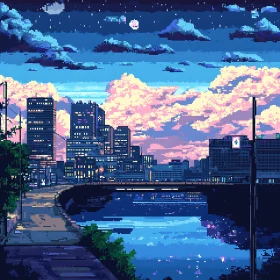 Pixel Art Nighttime City View