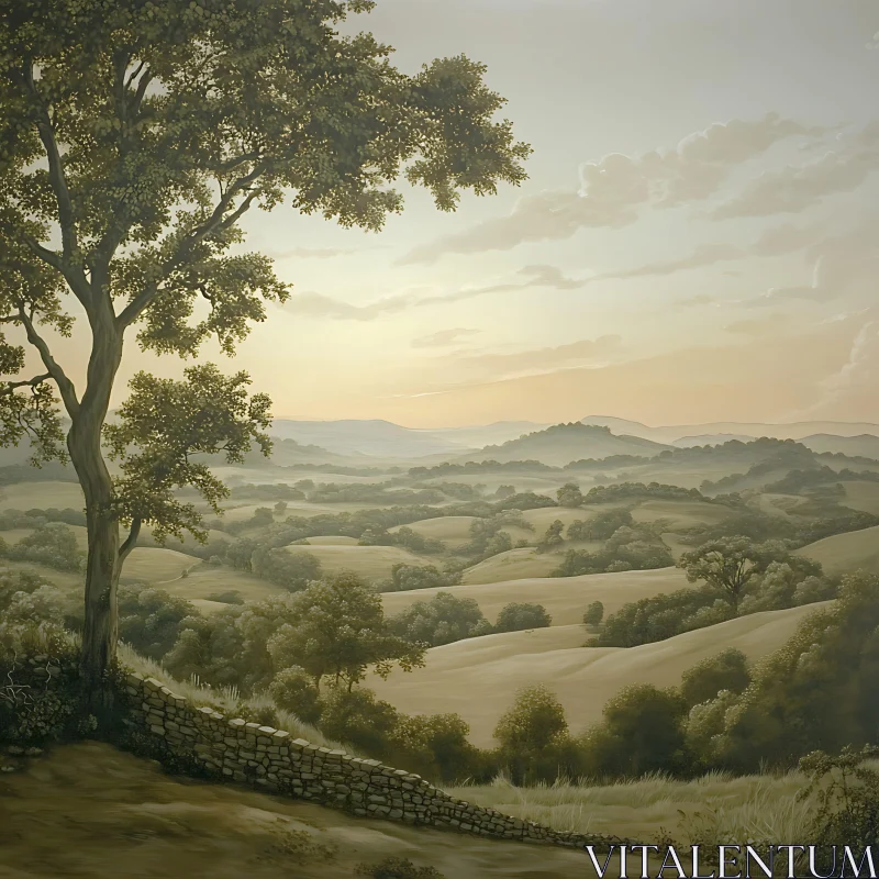 Pastoral Scene with Tree and Hills
