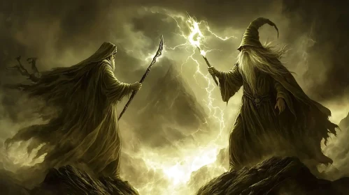 Wizards Duel in Fantasy Landscape