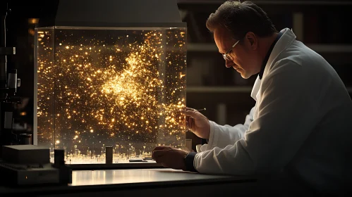 Scientist and Golden Particles