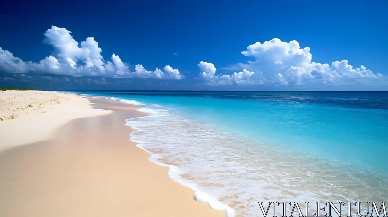 Coastal Paradise: A Beach of White Sand and Blue Sea AI Image
