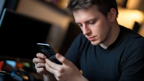 Concentrated Man Using Smartphone