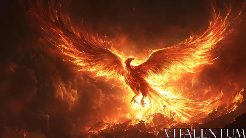 Fiery Phoenix in Flight Illustration