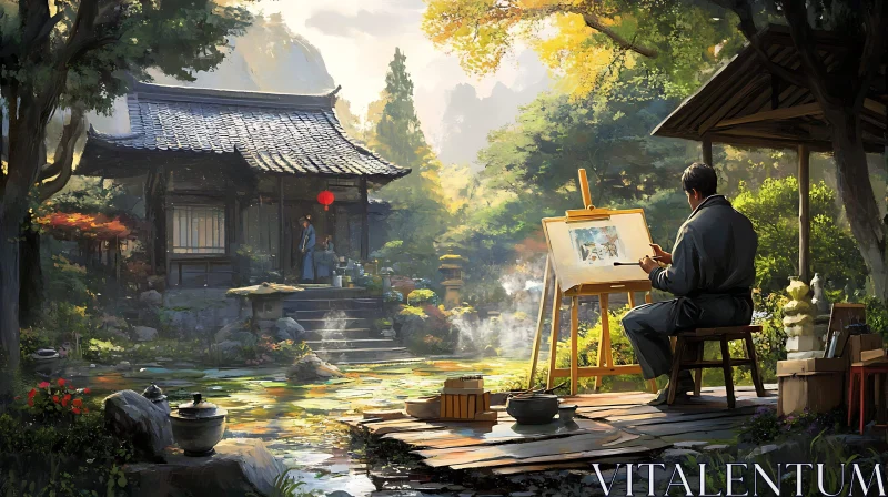 Painter in Japanese Garden
