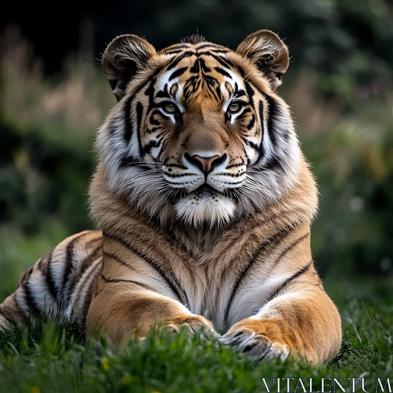 Tiger Lounging in Grass