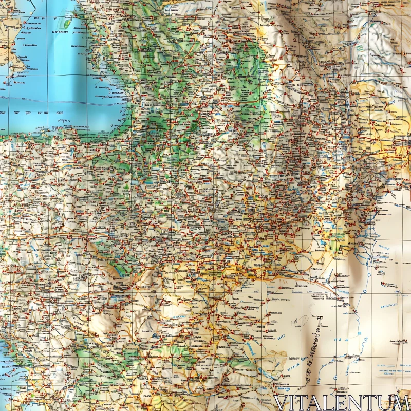 Antique Geographic Map - Region Topography AI Image