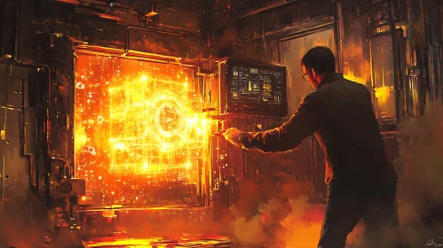 Man Manipulating Glowing Interface