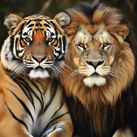 Majestic Lion and Tiger Side-by-Side