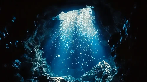 Sunlit Cave - Underwater Scene