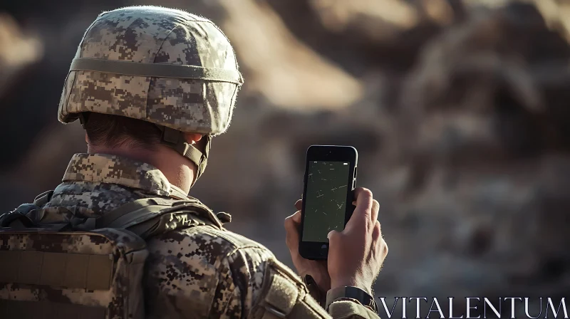 Military Man Using Mobile Device