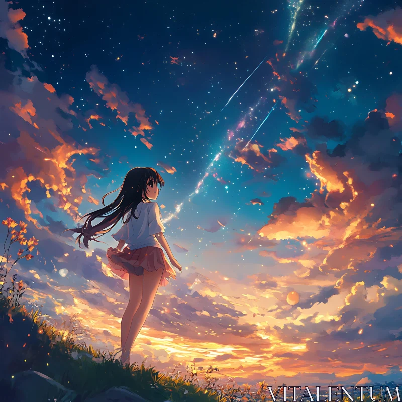 Enchanting Anime Girl at Sunset