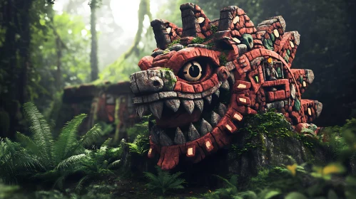 Stone Dragon Head in Green Forest