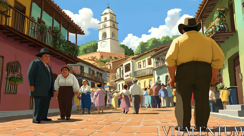 Animated Town Scene with People