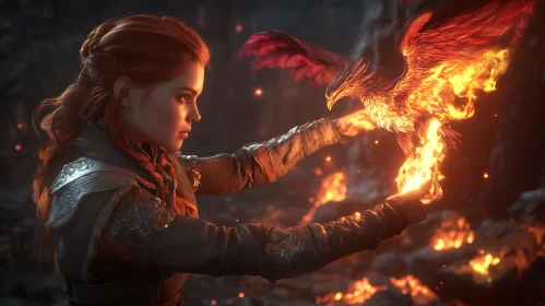 Fiery Phoenix and Woman Illustration