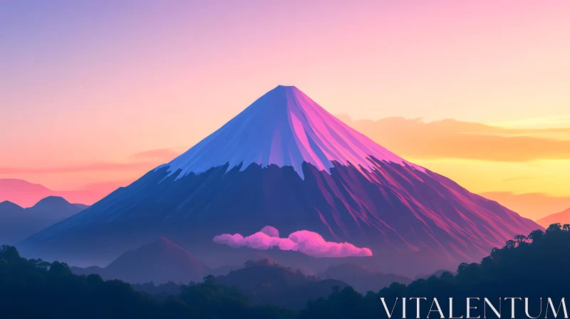 AI ART Peaceful Mountain View at Sunset