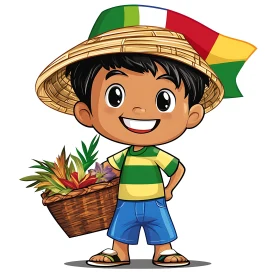 Happy Boy with Flower Basket Illustration