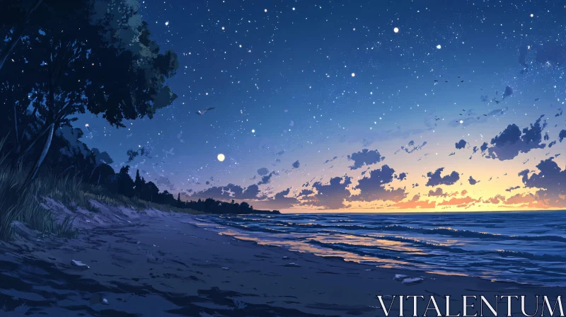 Tranquil Twilight Beach Under Starlit Sky