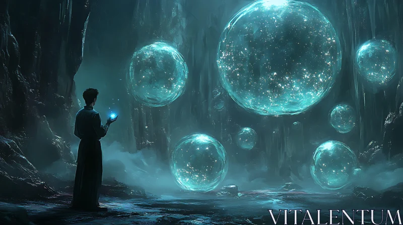 Mystic Cave with Floating Lights