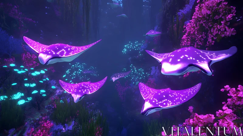 Glowing Stingrays Underwater Scene