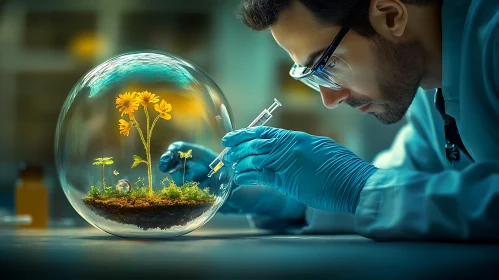 Plant Research Under Glass Sphere