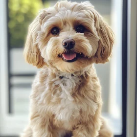 Cute Curly Fur Dog with Joyful Expression