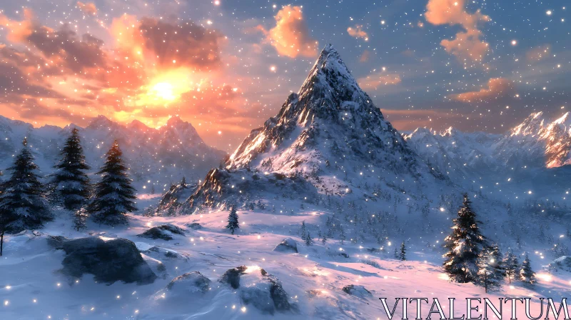 Snowy Peaks at Sunset