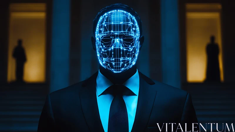 Cyborg in Suit with Digital Face