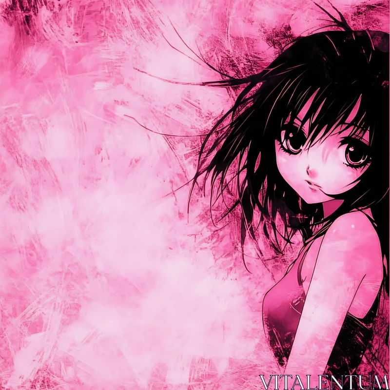 Anime Artwork of a Girl in Pink Background