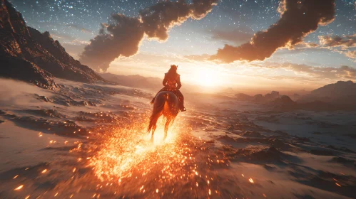 Horse Rider at Sunset with Sparks