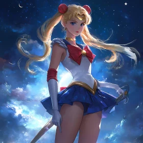 Celestial Anime Warrior Under the Stars