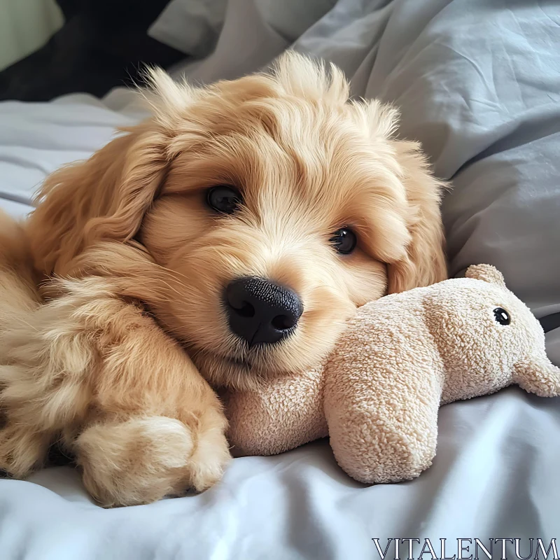 Cute Puppy with Plush Toy