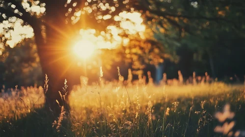 Warm Sunlight in a Grassy Field