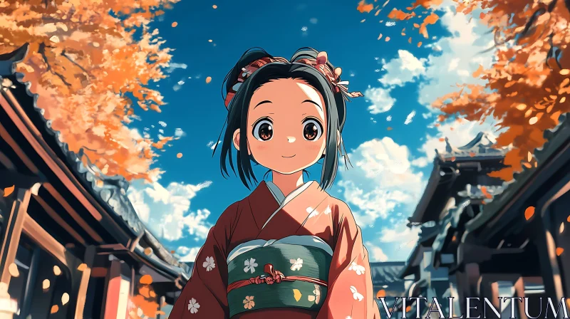 Anime Girl in Autumn Setting with Traditional Kimono