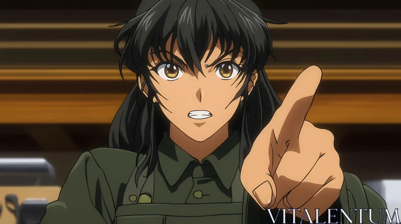 Determined Anime Figure in Military Uniform