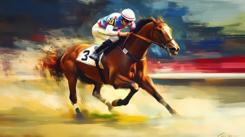 Captivating Horse Racing Painting with a Dynamic Jockey