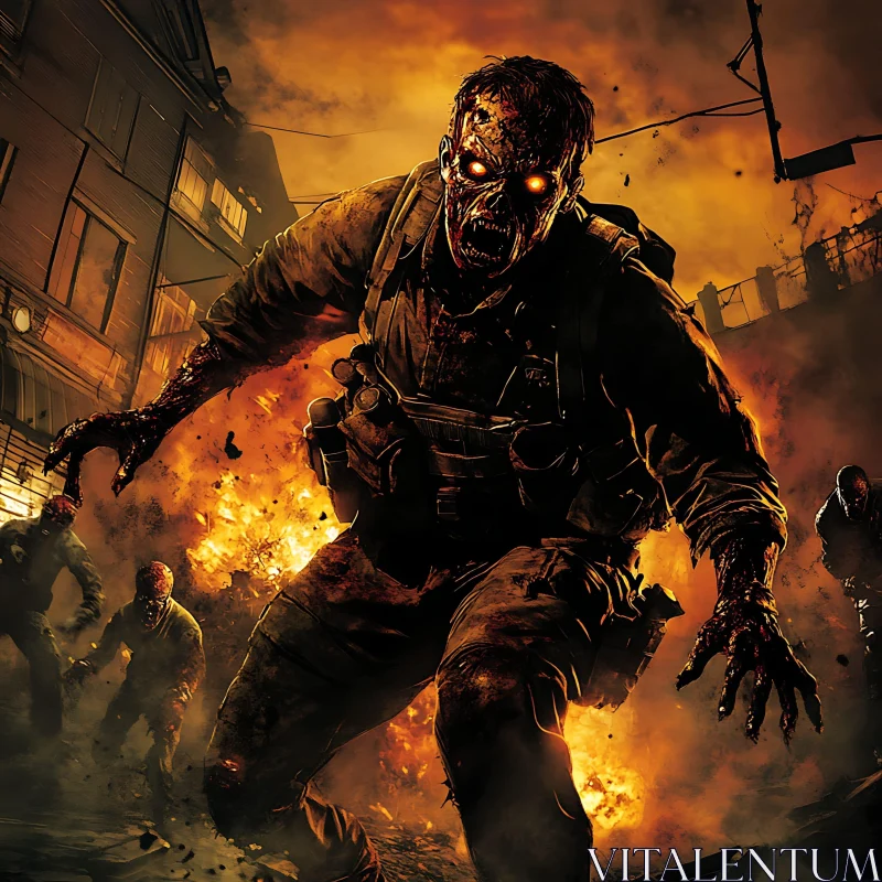 Undead Horde in Burning Cityscape