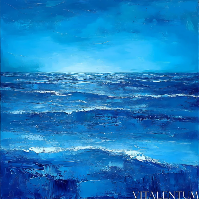 Blue Ocean Painting with Gentle Waves