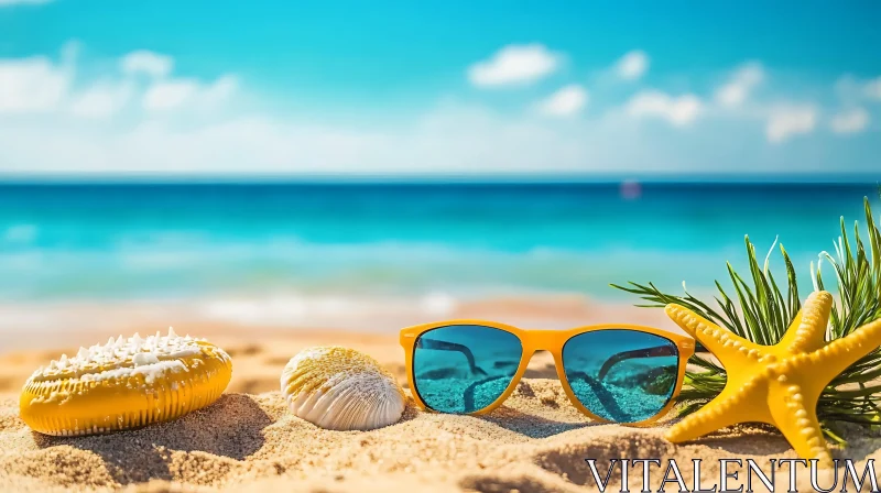Seaside Still Life with Beach Accessories AI Image