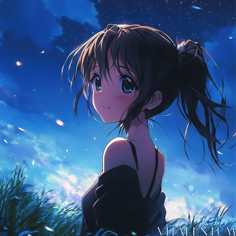 Contemplative Anime Girl in Night Scene