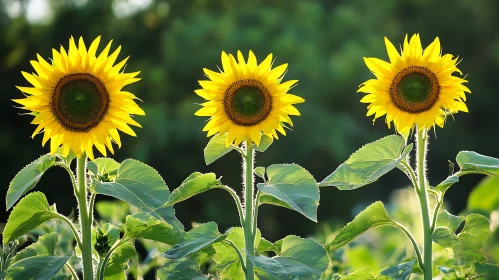 Golden Sunflowers Against Green Backdrop