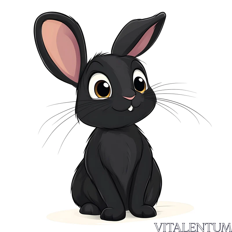 Cartoon of a Cute Black Rabbit AI Image