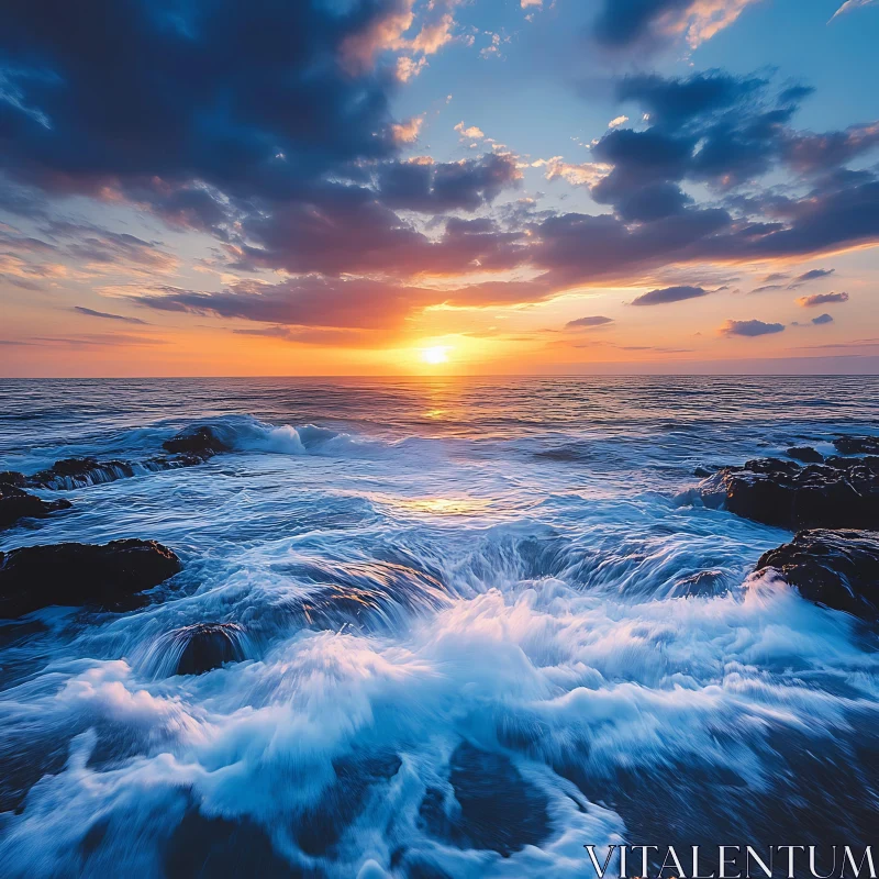 Coastal Sunset Wave Action