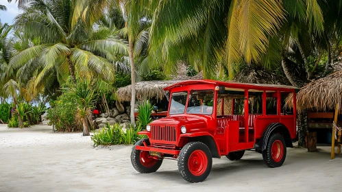 Red Car Under Palm Trees