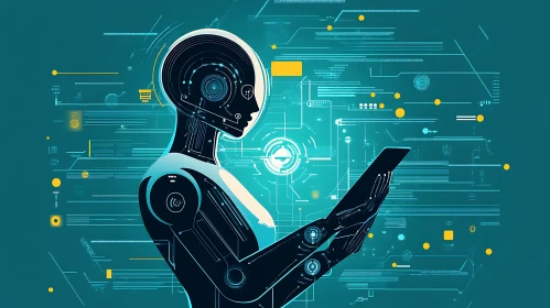 AI Robot Holding Digital Tablet