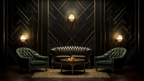 Luxurious Art Deco Inspired Sitting Area in Dark Gold and Green