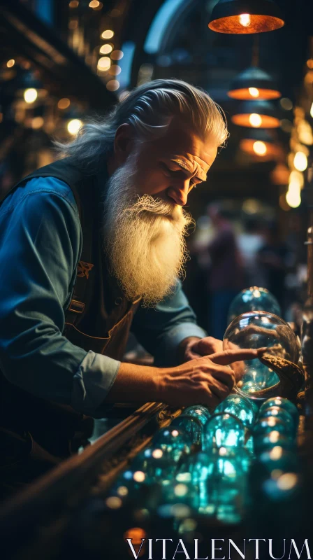 Man with Long Beard at Bar - Traditional Street Scene AI Image
