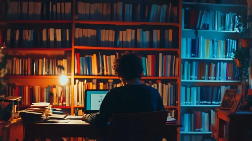 Person Studying in Library